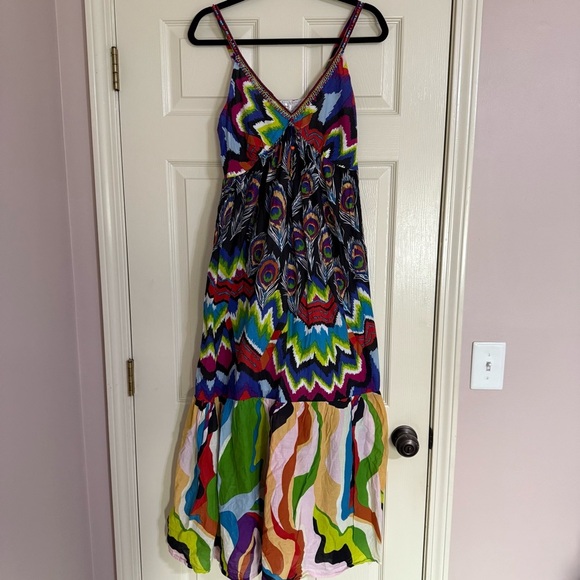 Mirror Image Multicolored Maxi Dress Sleeveless Size Medium Beads Bohemian India - Picture 1 of 9